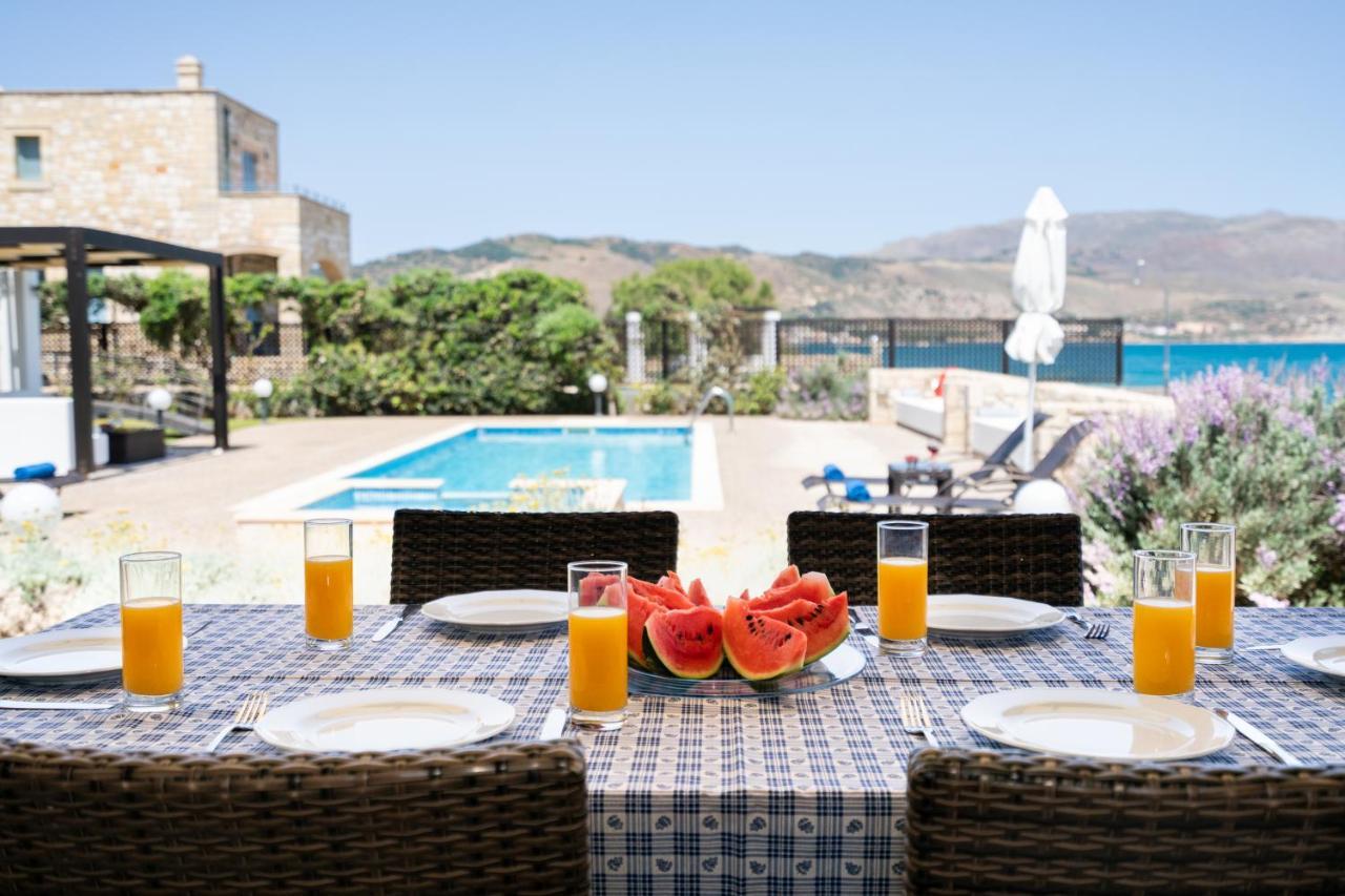 Beachfront Villa Turquoise With Private Pool, Bbq And Ping Pong Table Chrissi Akti Chania Exterior foto